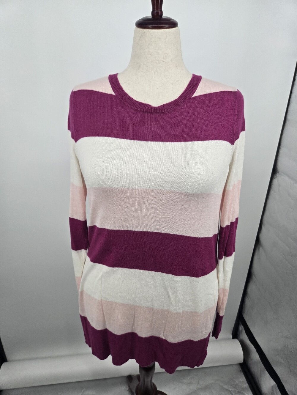 Maison Jules Striped Pink and White Women's Sweater Medium (8057)